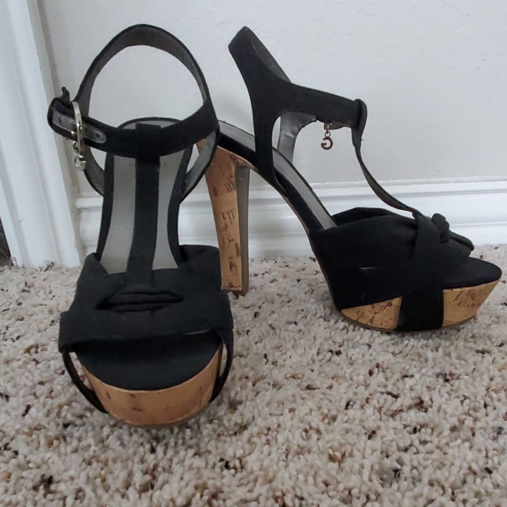 Black heels with cork like bottom